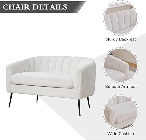 Miniatura 4 de Chifee & Vingol Sofá biplaza blanco de 50.2 pulgadas de ancho, sofá biplaza tapizado con patas de metal, moderno sofá de 2 plazas para sala de