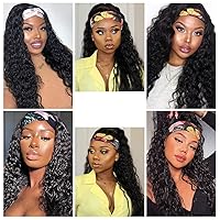 Vista 5 de XSY: Peluca de diadema de cabello humano de onda profunda sin pegamento, sin encaje frontal, peluca de diadema rizada, lista para usar y llevar