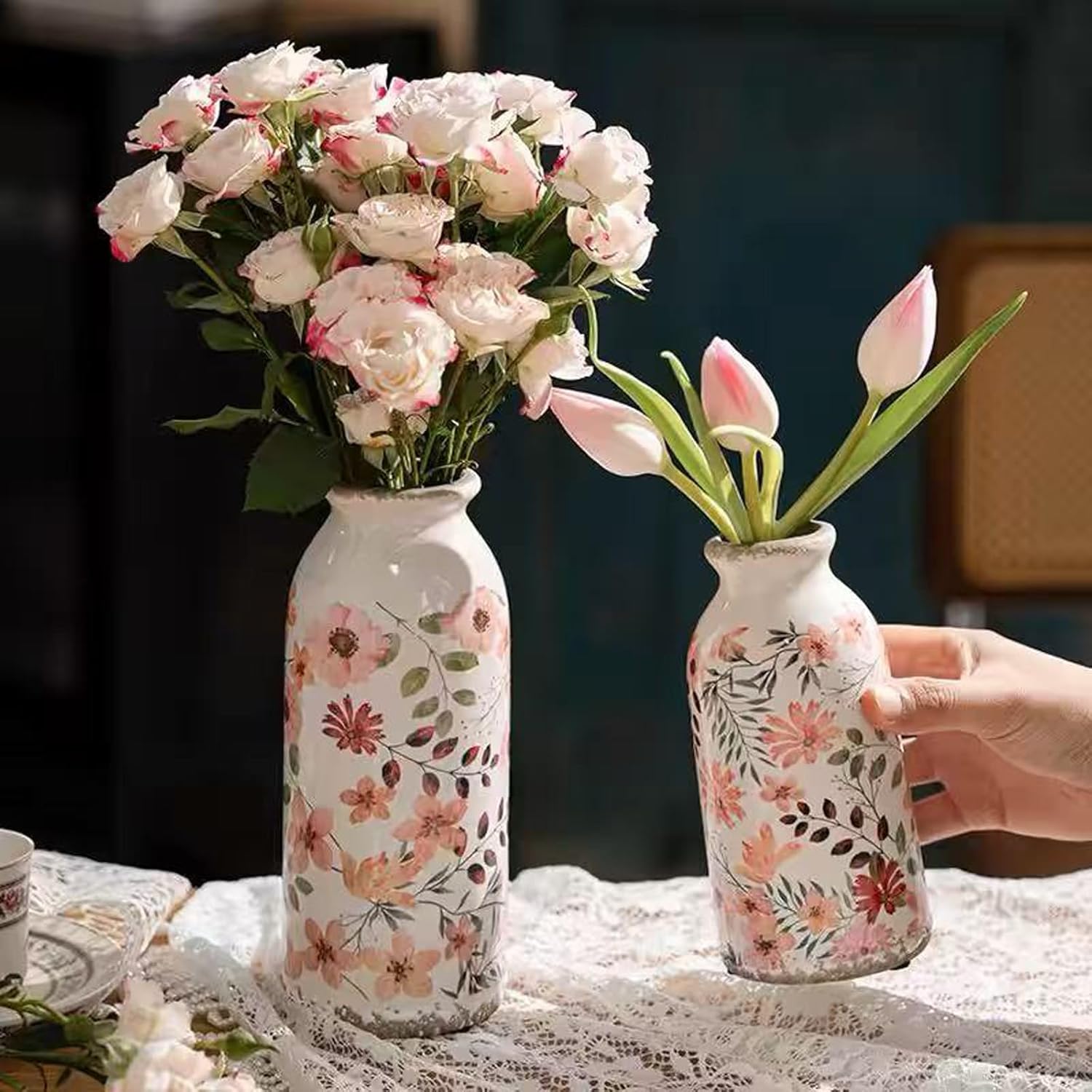 Small Rustic Ceramic Flower Vase - Farmhouse Vase for Flowers,Vintage Vases for Home Decor,Farmhouse Decorative Vases for Living Room,Kitchen,Bedroom,Bathroom and Entryway Mantel - Image 7