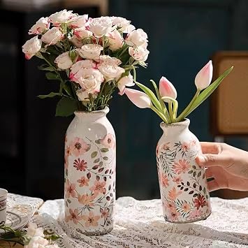 Ceramic Vase Set of 3 and A Farmhouse Flower Vase
