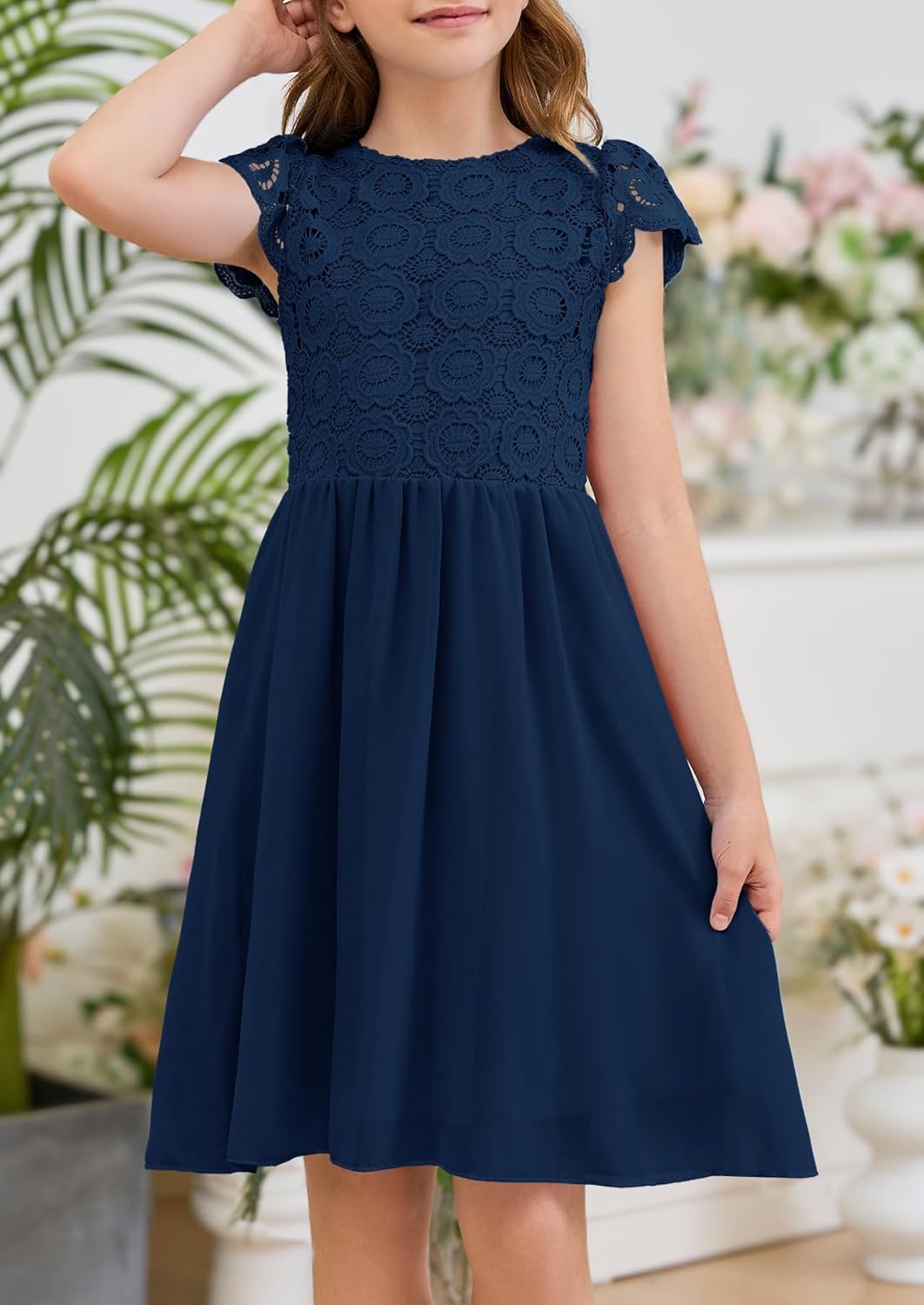 HOSIKA Summer Flower Girls Vintage Lace Chiffon A-Line Semi Formal Wedding Birthday Dress for 6-12 Years Kids - Image 3