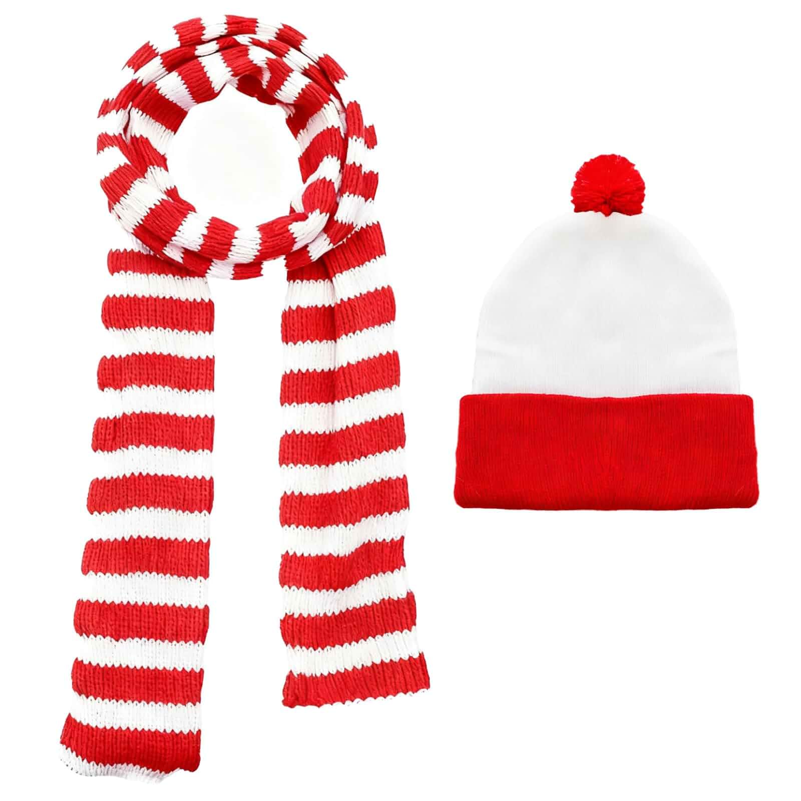 Fall Winter Ultra Soft Knit Striped Scarf Red White Hat Scarves Accessory for Cosplay Women Men Girls Boys Striped