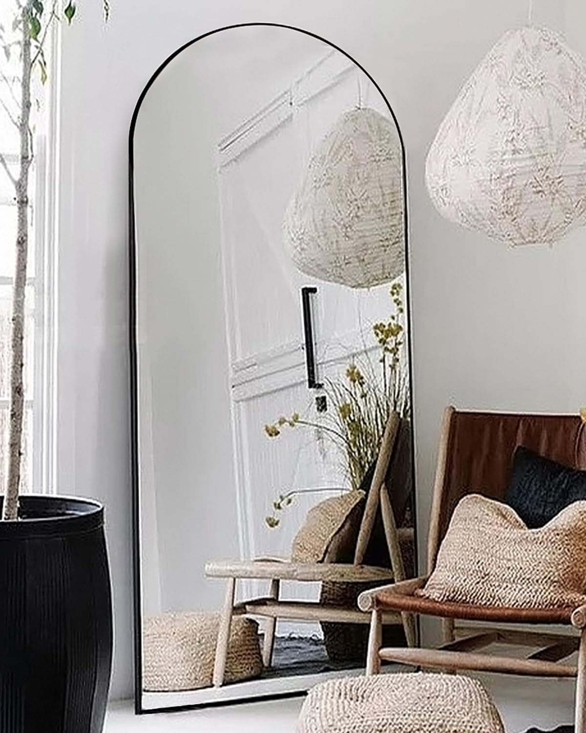 Arched Floor Mirror, 71"30" Full Length Mirror with Stand, Freestanding, Aluminum Frame - Black Black 71"L x 30"W