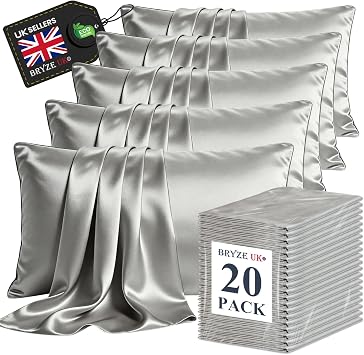 20 Pack Satin Pillow Cases, 51 x 76 cm Silk Pillowcases for Hair and Skin, Soft Breathable Satin Pillowcase with Envelope Closure, Smooth Cooling Pillow Covers for Bed, Sleeping & Beauty Care