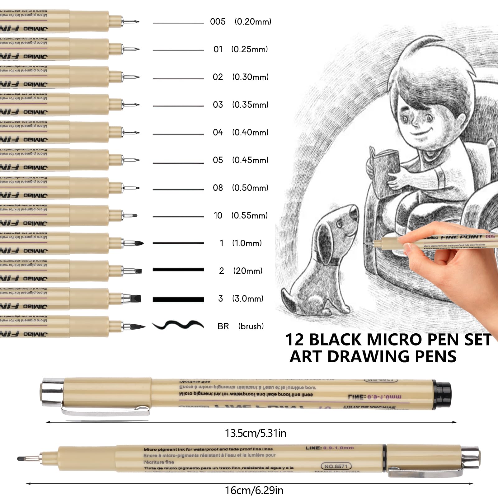 Svalor Fineliners Pens, 12 Piece Fine Liner Pens Black with 12 Different Line Widths - Image 2