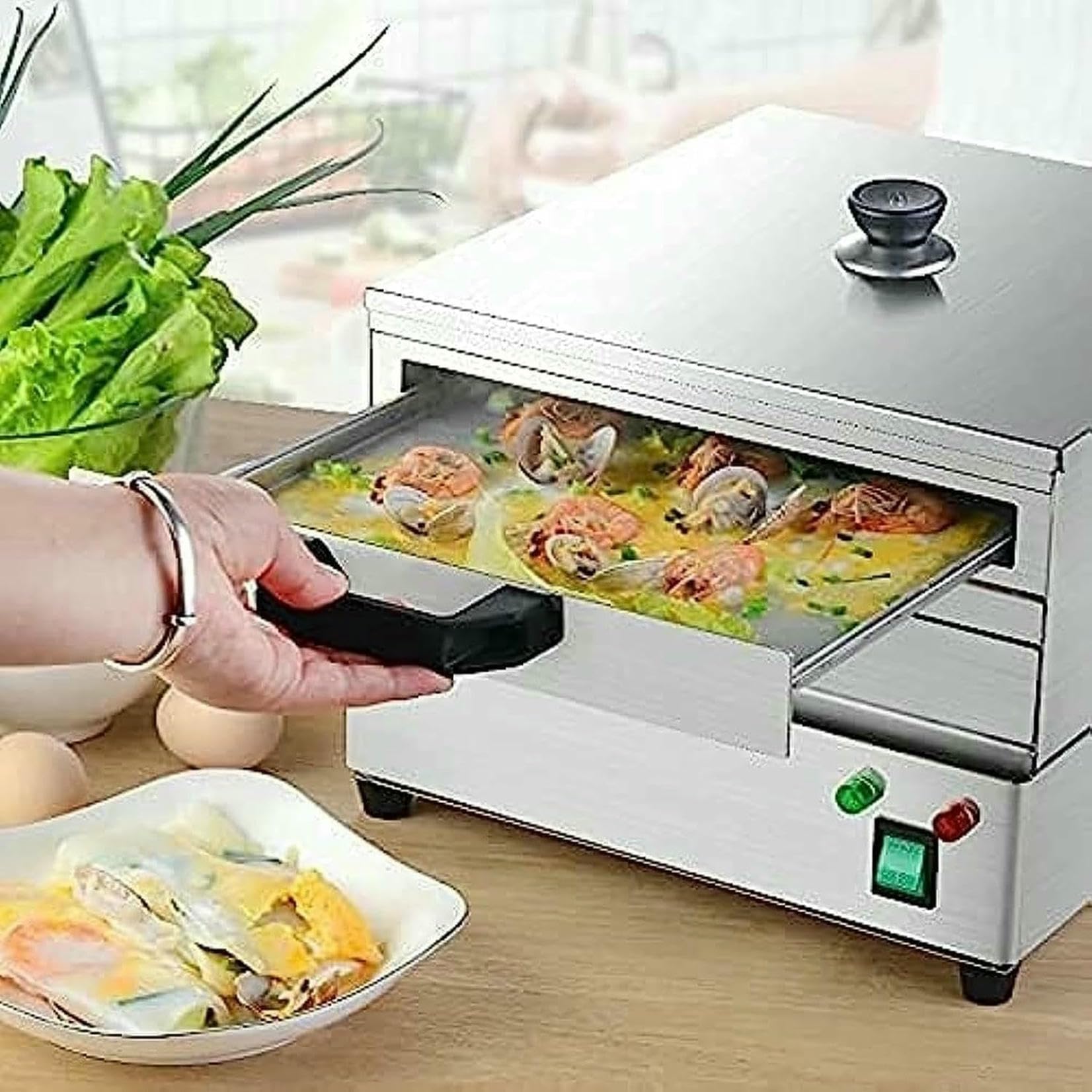 Macchina elettrica per rotoli di pasta di riso, vaporizzatore multifunzionale per vermicelli, design a 2 strati in acciaio inossidabile per ricette della cucina cinese