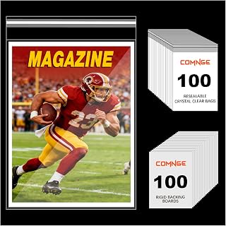 100 Pack Magazine Bags and Boards - Acid-Free & Archival Quality, Resealable 8 ¾" x 11 ⅛" Magazine Sleeves and 24pt Backing Boards for Standard Sized Magazine, Magazines Protection