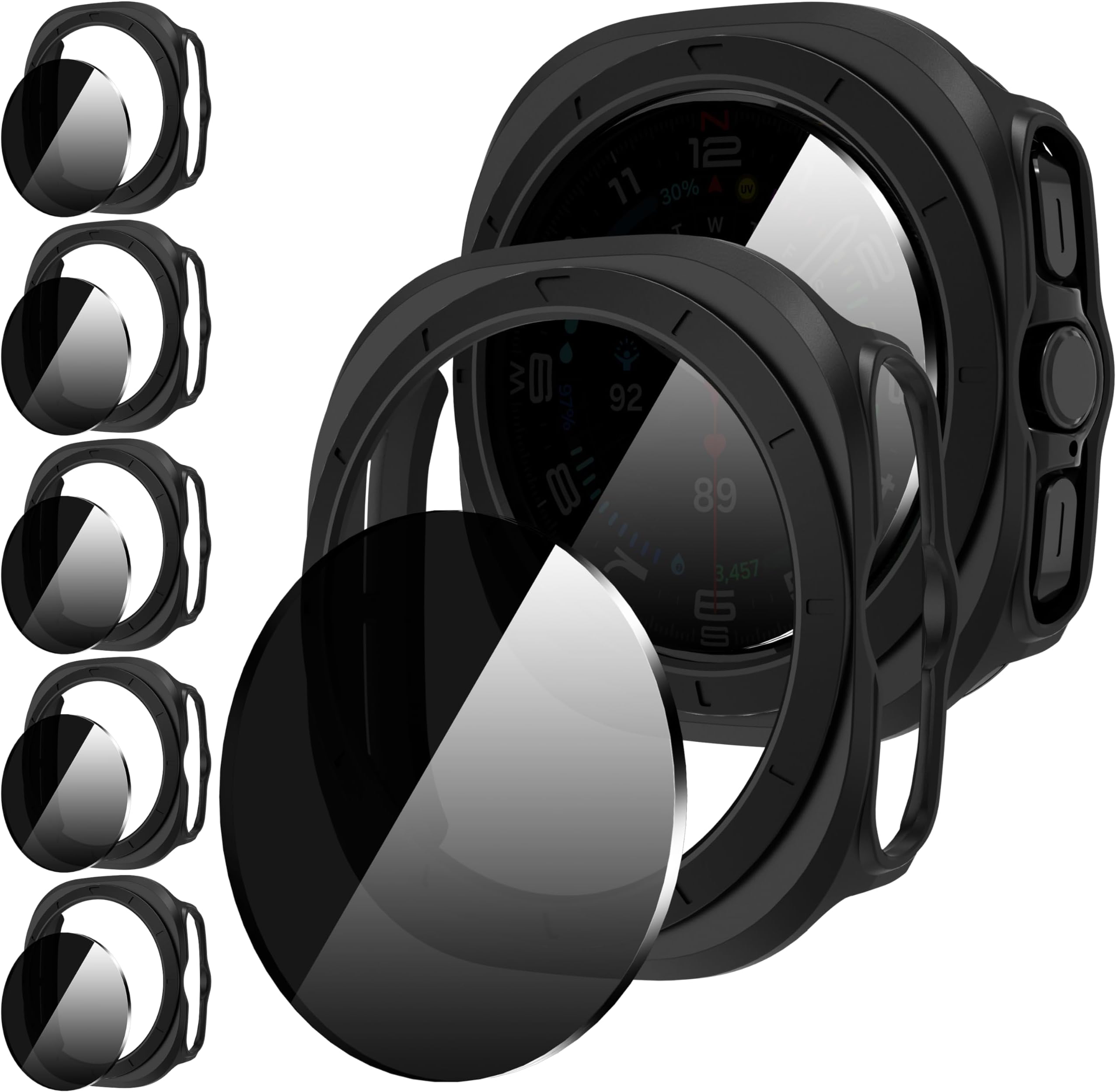 Suoman 5+5 Pack for Samsung Galaxy Watch 7/8 Ultra 47mm (2024/2025) Case, [Anti-Peeping] 9H Tempered Glass Privacy Screen Protector+ All-Round PC Matte Protective Cover Bumper