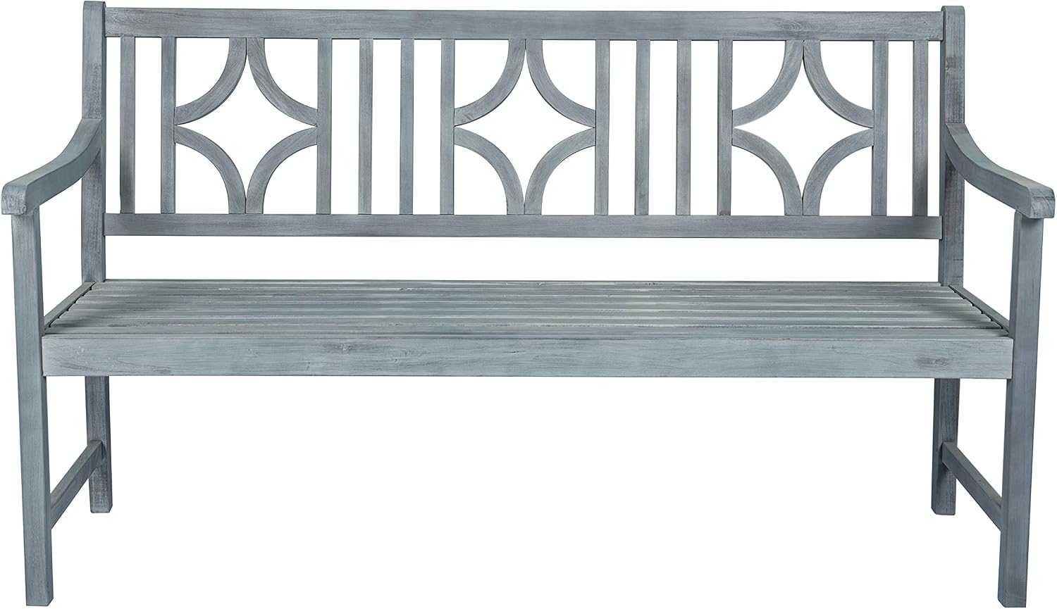 JONATHAN Y Sloane 59" Gray Finish Solid Acacia Wood Outdoor Bench, 2-Person Patio Garden Seating with Geometric Back and Armrests for Porch BNH100B