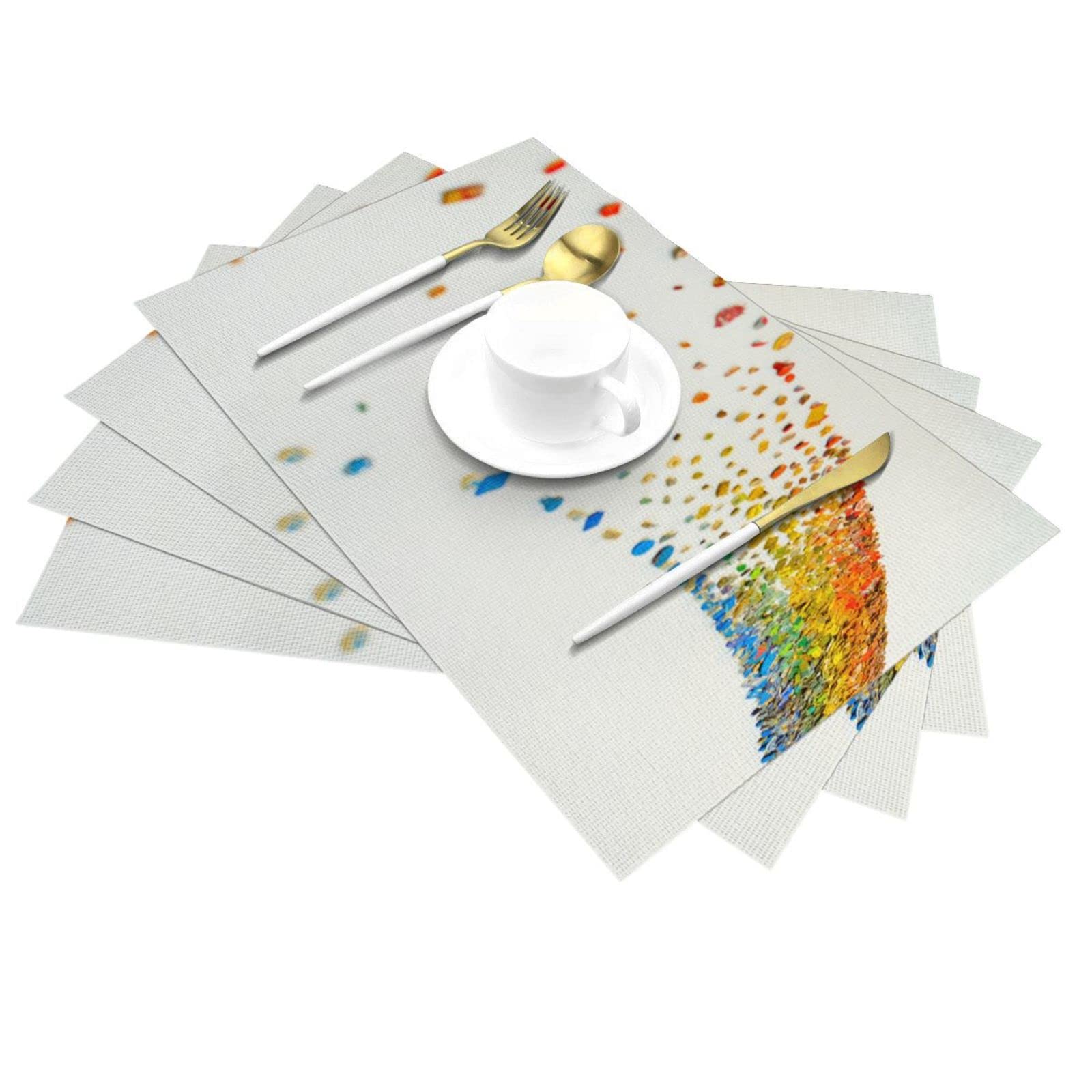 Tovaglietta con stampa arcobaleno, 45 x 30 cm, resistente al calore, antiscivolo, in tessuto PVC, per cucina, sala da pranzo, decorazione da tavolo