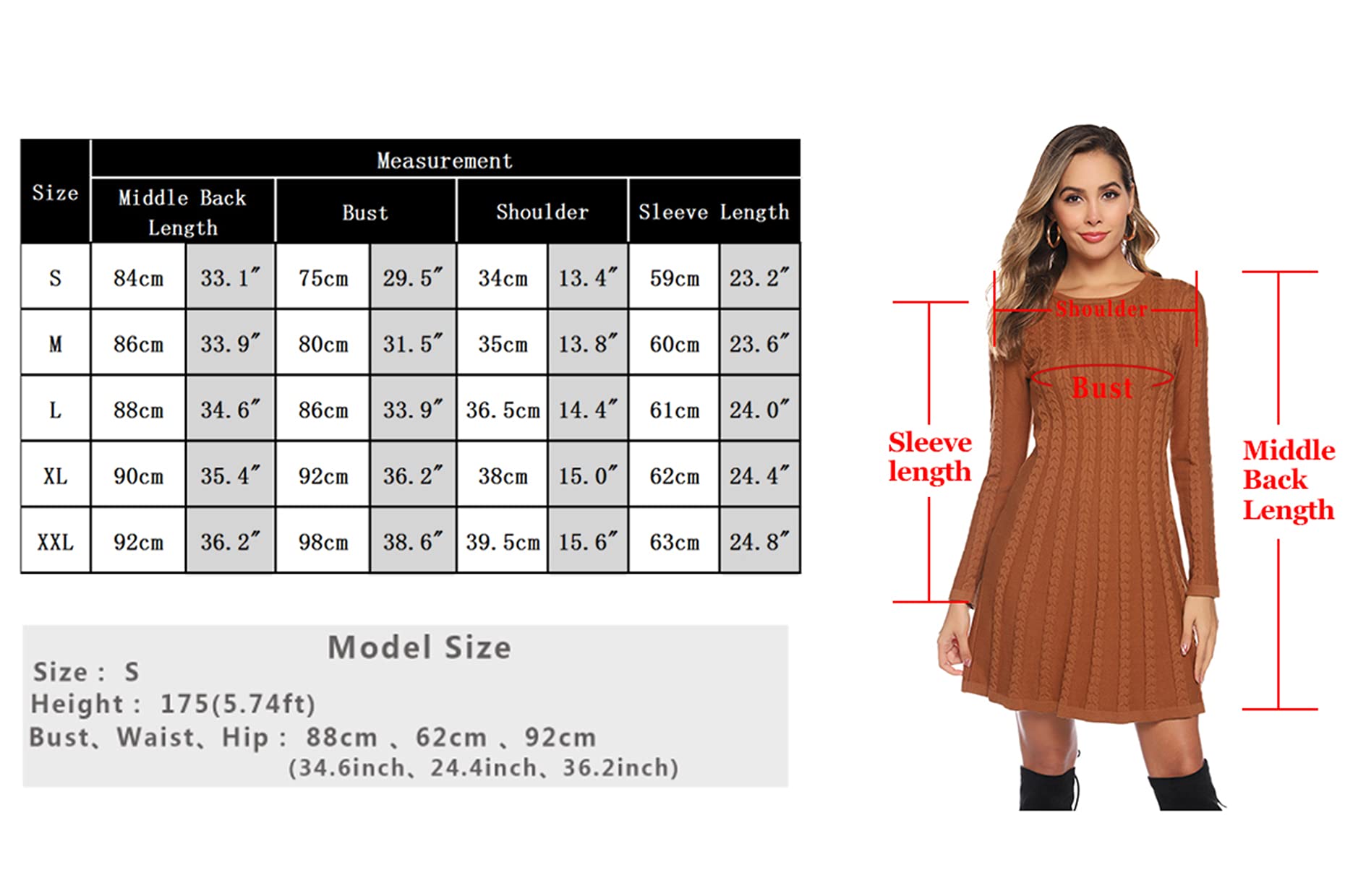 Gyabnw Vestido Suéter Mujer Manga Larga con Botones Línea A Térmico Cómoda | Cuello redondo, tejido de punto, corte en A, diseño térmico, diseño cómodo, detalle de botones, para otoño e invierno