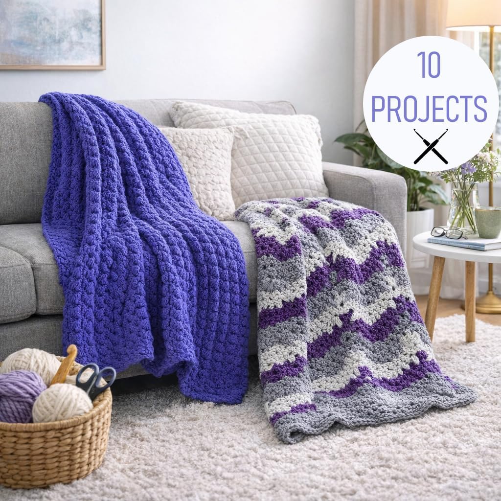 Leisure Arts Make in A Weekend Textured Lap Throws Crochet Book, Easy Bulky Yarn Throw Patterns, You Can Finish in a Weekend