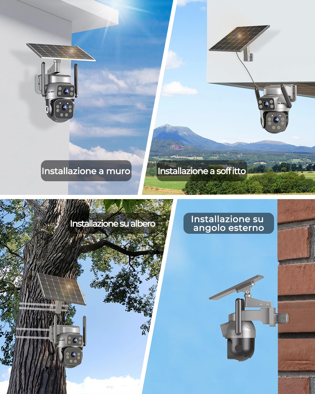 GENBOLT 4G AOV Telecamera Solare Esterno Senza Fili Con SIM Senza WiFi IP66 | Doppio Obiettivo 3MP*2, Registrazione 7/24, CCTV Camera con Pannello Solare 8W 14400mAh, IP Videocamera Sorveglianza