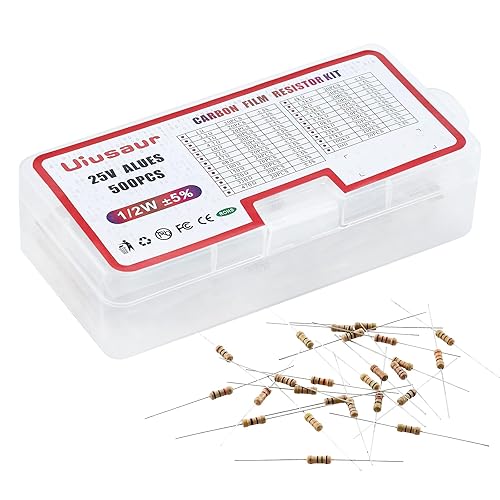 Uiusaur Kit surtido de 500 resistencias de película de carbono de 25 valores, 1 ohmio-1 M ohmio con 5% 12 W para industrial eléctrico y Arduino, TV,