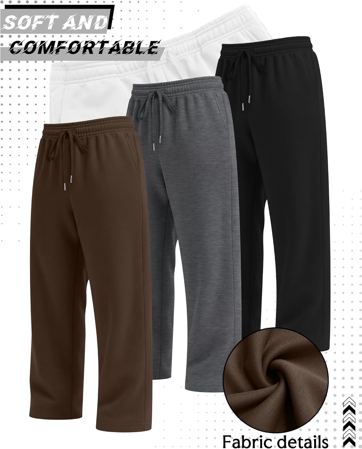 3 Pack Men's Baggy Sweatpants Wide Leg Open Bottom Drawstring Pants Lounge Athletic Loose Joggers with Pockets - Image 3