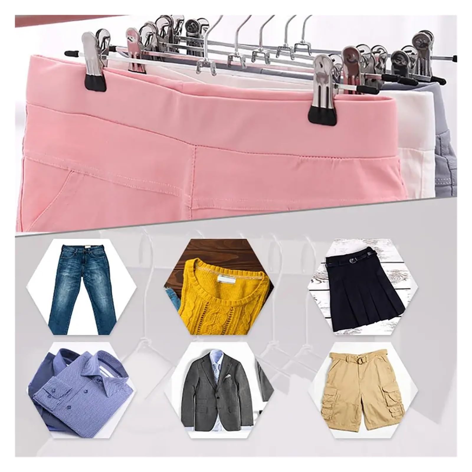 10 Pinzas de Acero Inoxidable for Ropa, Pinzas for Pantalones, Antideslizantes, prácticas, multifunción, Creativas, exquisitas, con Gancho Giratorio Perchas para Trajes