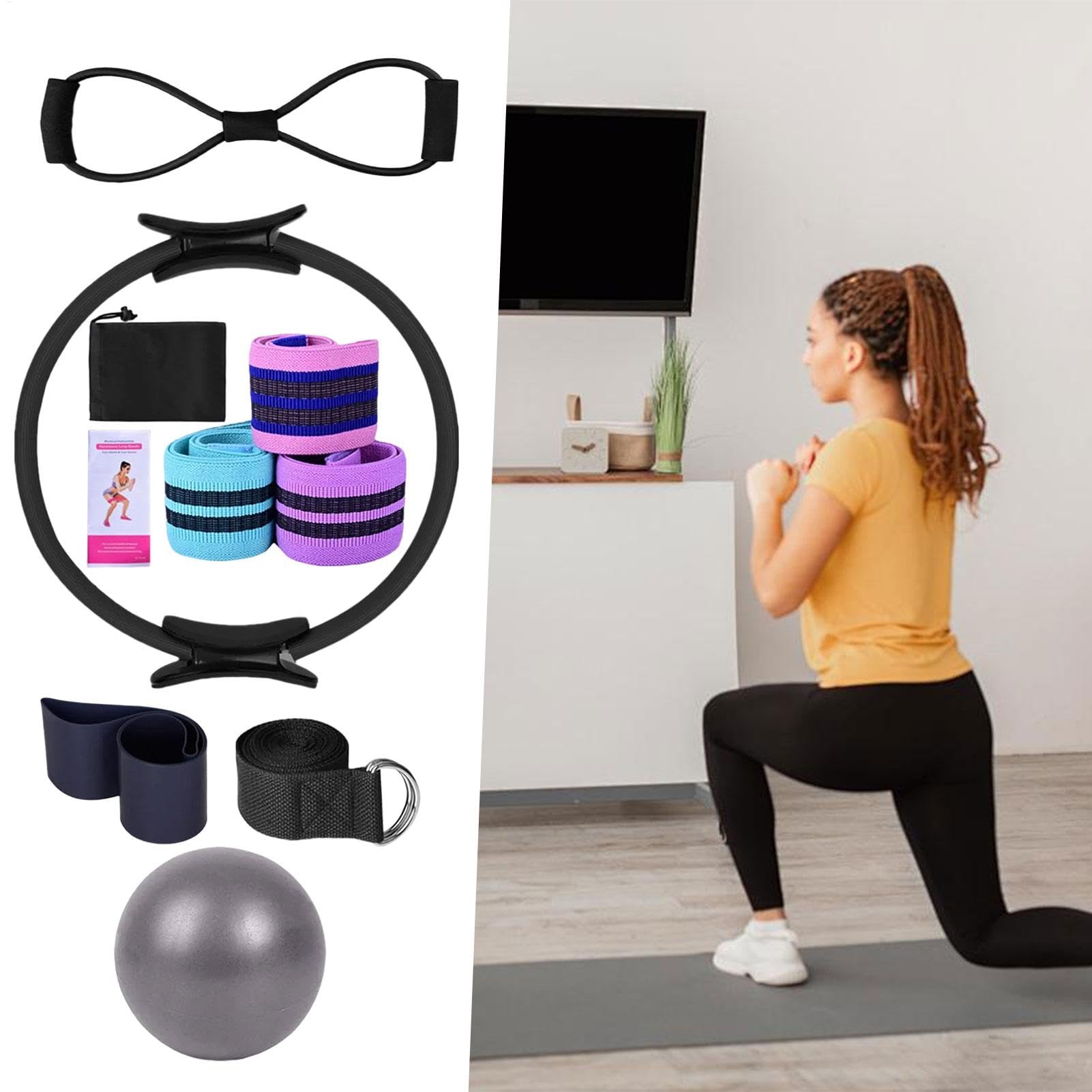 Generico Set di Attrezzature Pilates, Kit Pilates, Pilates RINGA E Ball Set, Accessori per Gli allenamenti Domestici, Cintura slassa Multifunzionale, Fasce da Yoga per Palestra, Uomini, Donne