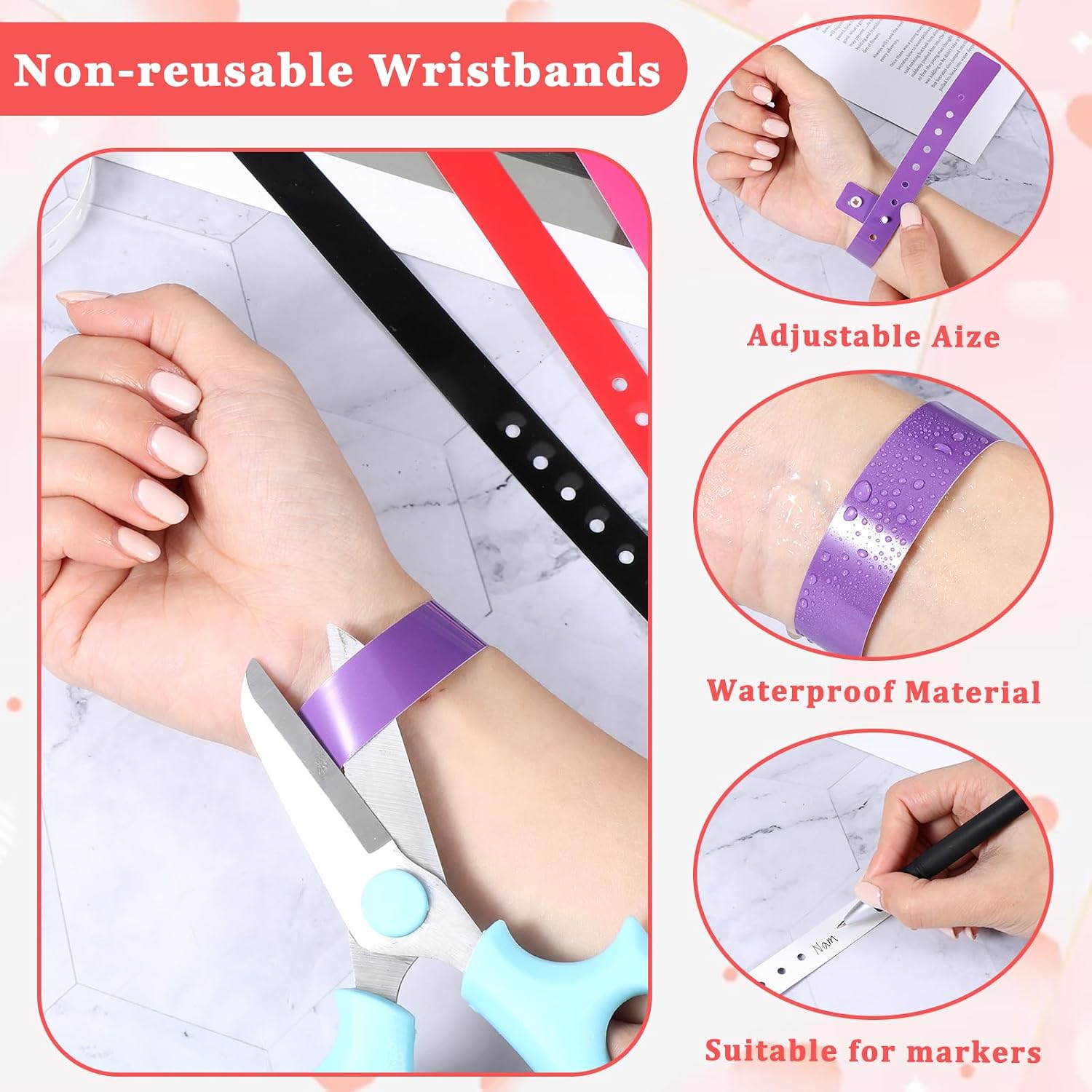 60Pcs Vinyl Plastic Wristband, 10 Colors Disposable Wristbands
