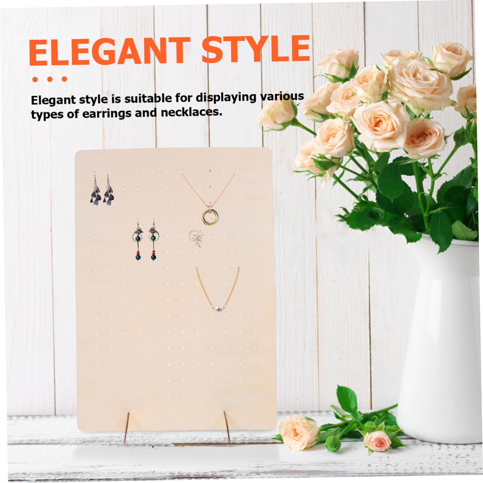 STOBAZA Wooden Display Stand Earrings Organizer Display Craft Show Display Pegboard Stand Earring Hangers Pegboard Display Stand Earring Storage Holder Jewelry Display Rack Peg Board Beige