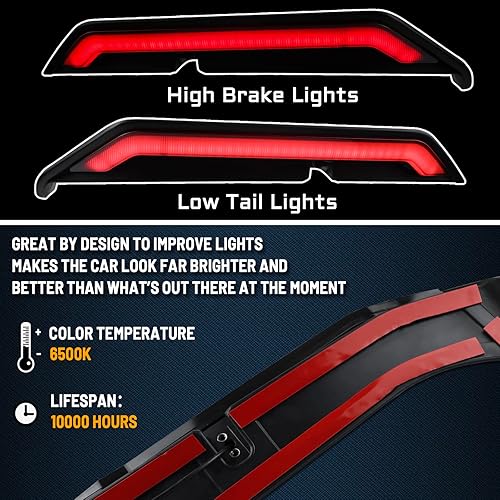 Miniatura 3 de GEEGEETOP Kit de luz de montaje alto, función como intermitentes secuenciales, luces de freno y cola y marcha atrás, 4 en 1, compatible con Jeep