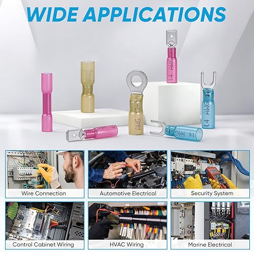 Miniatura 8 de TICONN 250 conectores de alambre termocontraíble, kit de terminales eléctricos marinos impermeables para automoción, surtido de conectores