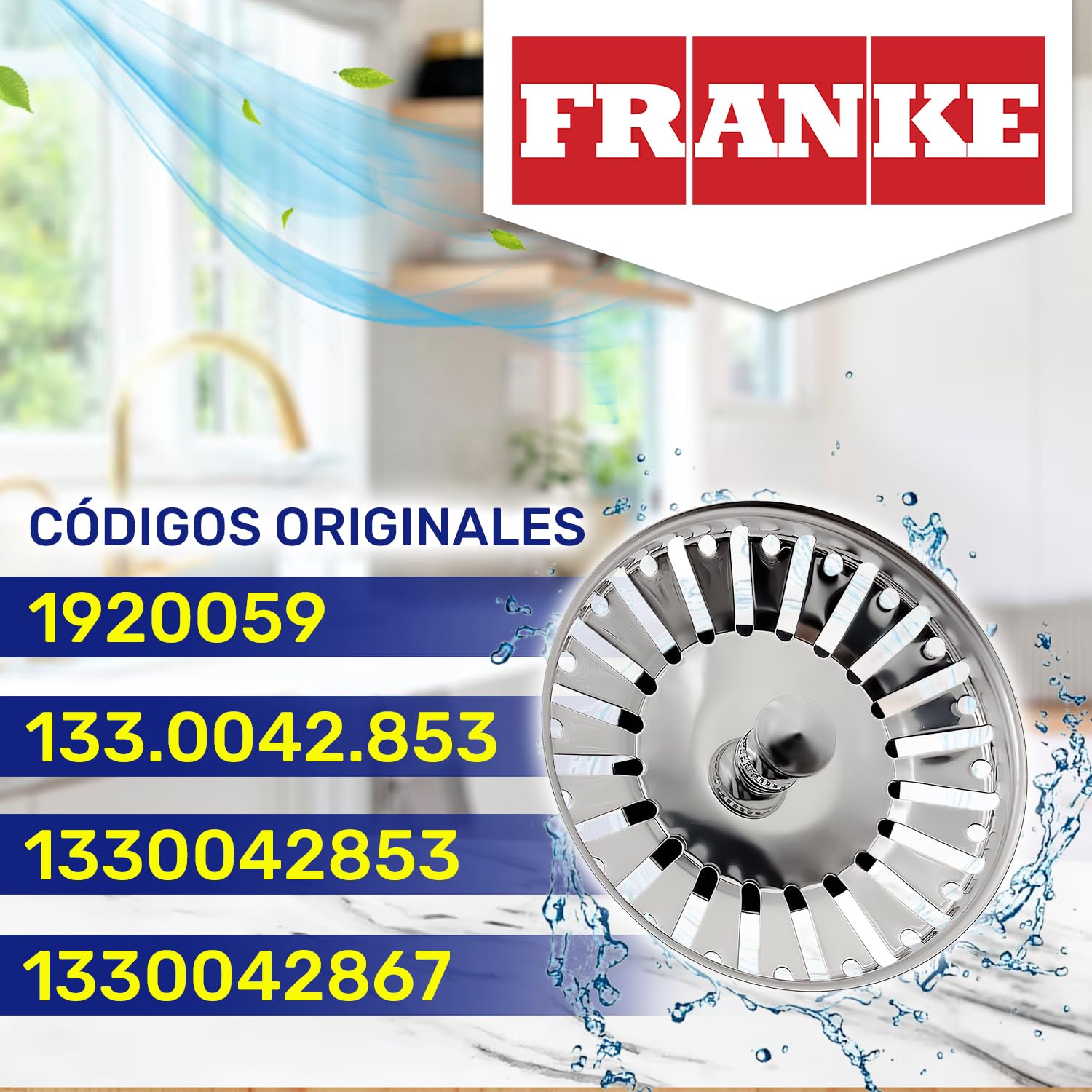 Tapon Fregadero Cocina Universal Ø 84 mm H 18 mm en Acero Inoxidable con Código Original 133.0042.853 1330042853 1330042867 1920059 para Franke - Made IN Italy - MONTERAL