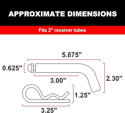 Miniatura 5 de Torin Pasador y clip de enganche de remolque de 58 pulgadas de diámetro, se adapta al receptor de 2 pulgadas ATRLY2101B