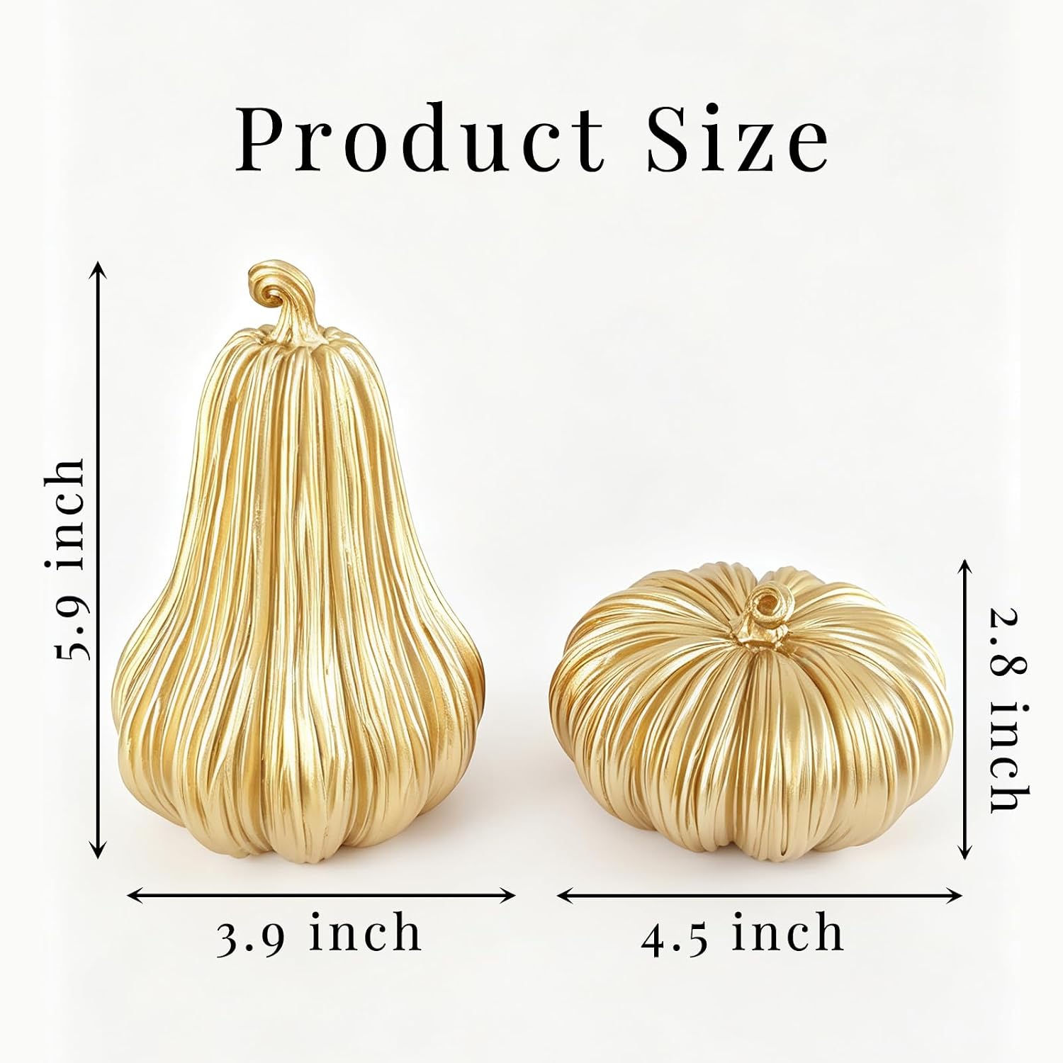 Gold Fall Pumpkin Decor, 2Pcs Resin Pumpkins for Decorating