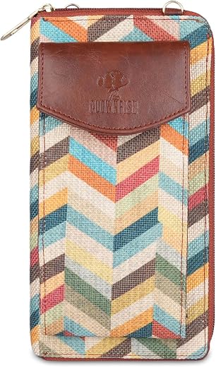 THE CLOWNFISH Fashionista Printed Handicraft Fabric & Vegan Leather Ladies Wallet Sling Bag with Front Mobile Pocket (Mult...