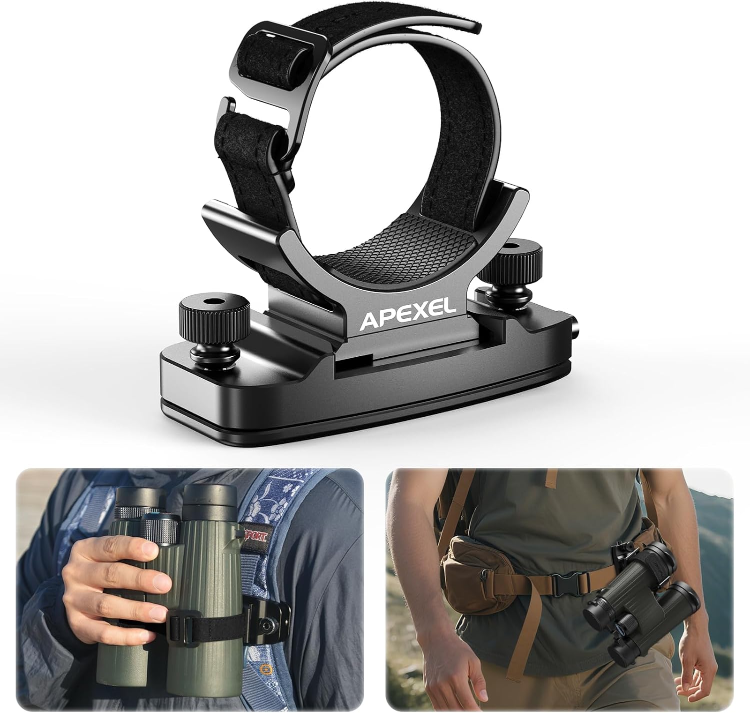 APEXEL Binoculars Backpack Clip with 38mm Quick Release Plate, Attaches to Straps and Belts, CNC Aluminum Binocular Carrying System with 1/4" Screw for Tripod, Binoculars Accessories Also for Cameras