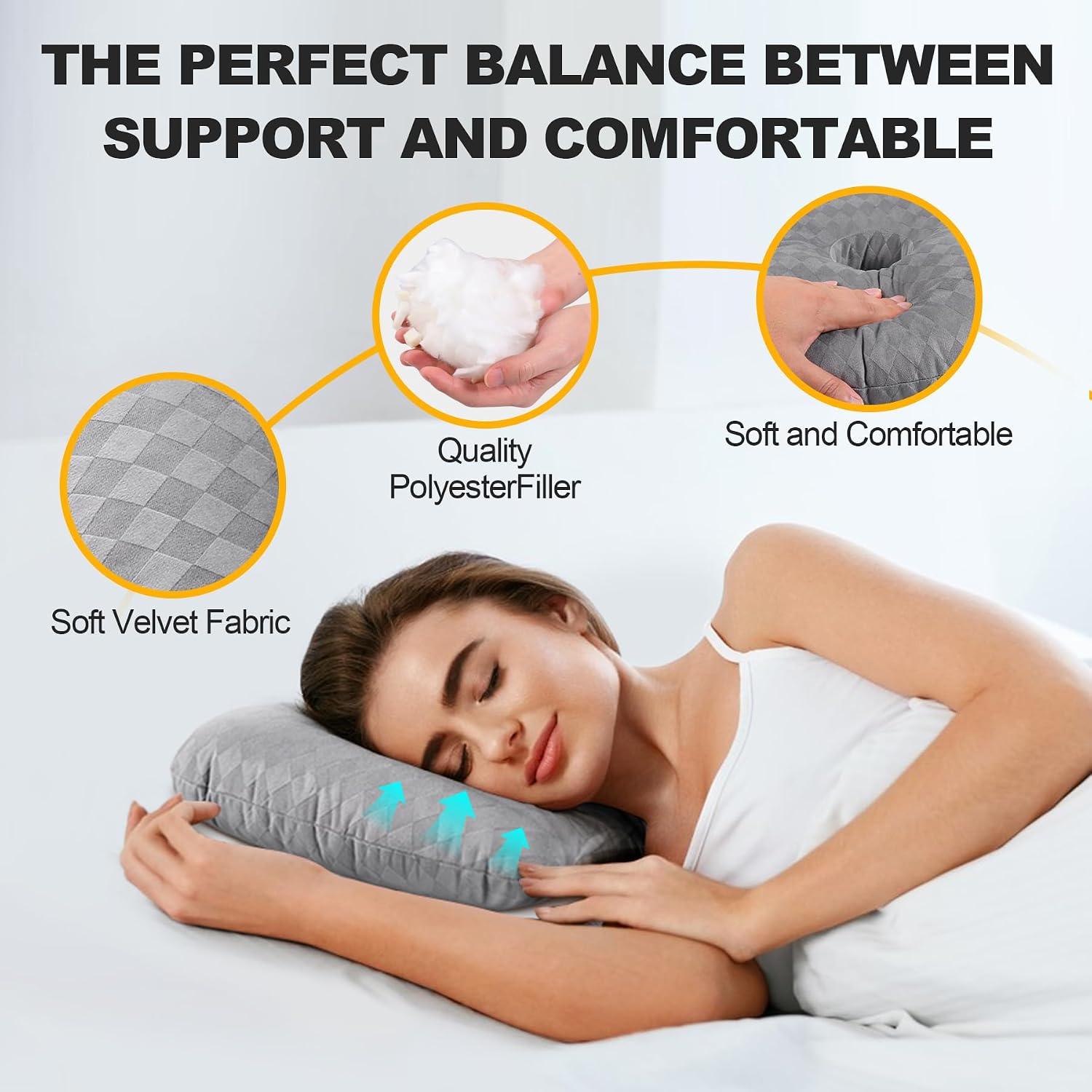 COMFYTHERA Ear Piercing Pillow with a Hole for CNH and Ear Pain Inflammation Pressure Sores for Side Sleepers, Adjustable Ear Guard Pillow Cotton and Polyester Side Sleeper Pillow (Grey)