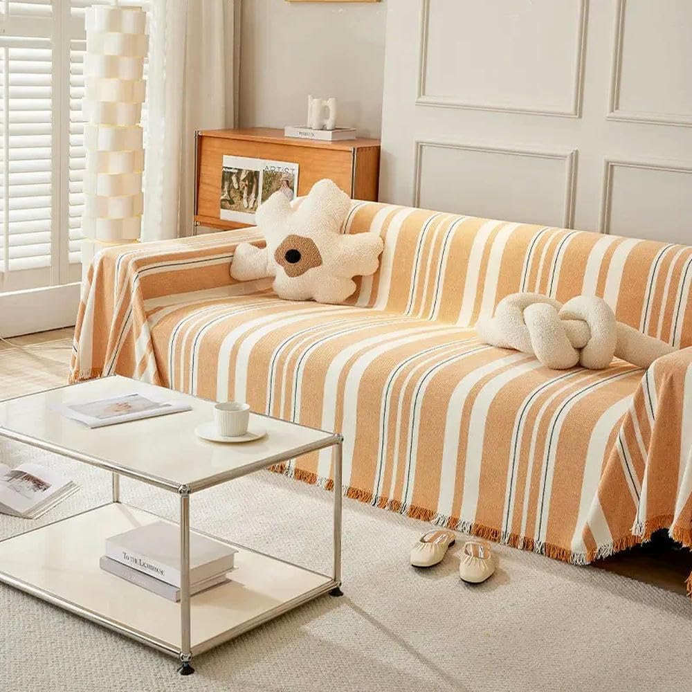 Housse de canapé universelle crème anti-glisse solution taches