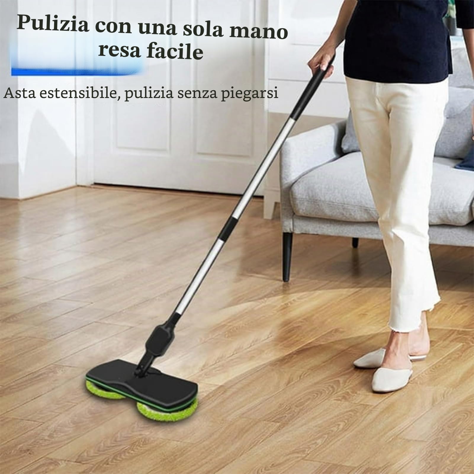 Lavapavimenti elettrico, mocio rotante ricaricabile senza fili, pulitore e lucidatrice per pavimenti duri con microfibra e cuscinetti lucidanti per laminato, legno e piastrelle