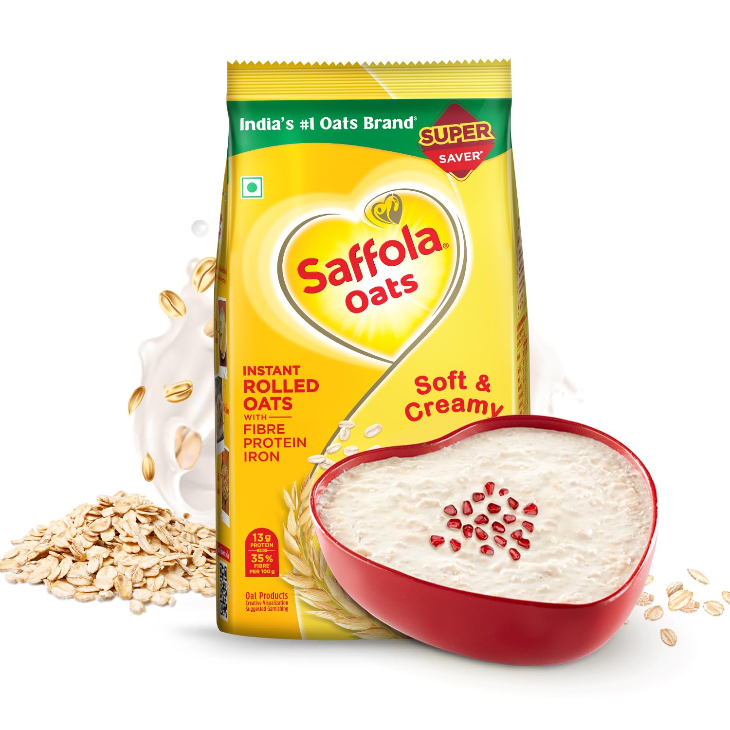 Saffola Oats | 500g | Instant Rolled |Soft & Creamy |Power of Protein, Iron & Fibre | Nutritious grain