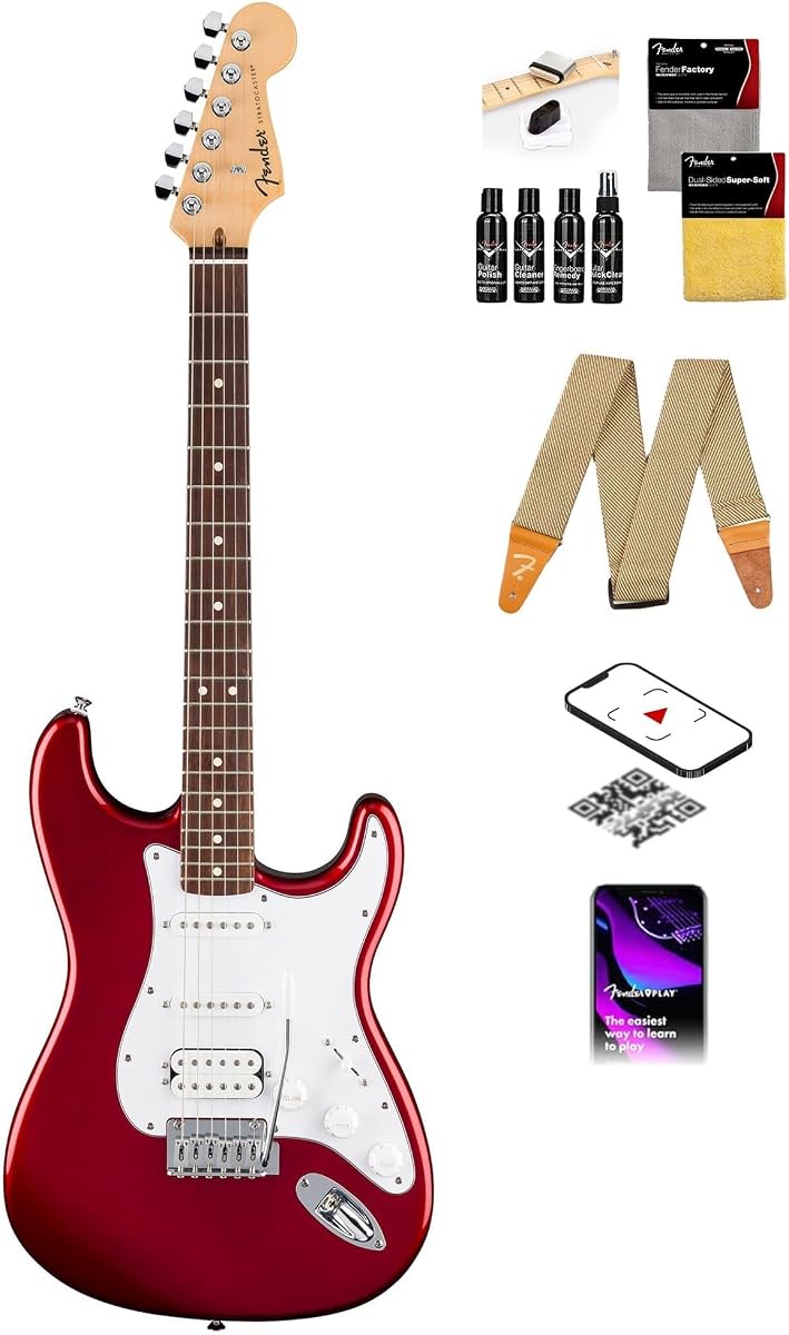 Fender Standard Stratocaster HSS - Candy Cola Bundle with Strap, Guitar Cleaning Kit and Austin Bazaar Instructional Video