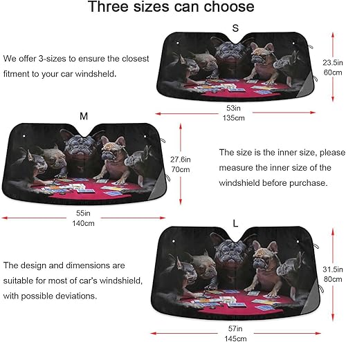 Miniatura 4 de Boccsty Parasol para parabrisas de bulldogs franceses, para automóvil, camión, SUV, lindos cachorros, color negro, 57 x 31.5 pulgadas, compatible