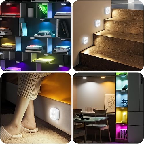 Miniatura 7 de Luz de Escalón Inalámbrica Recargable Luces de Disco con Estación de Carga, Luz de Disco con Sensor de Movimiento RGB Bajo Iluminación de Gabinete