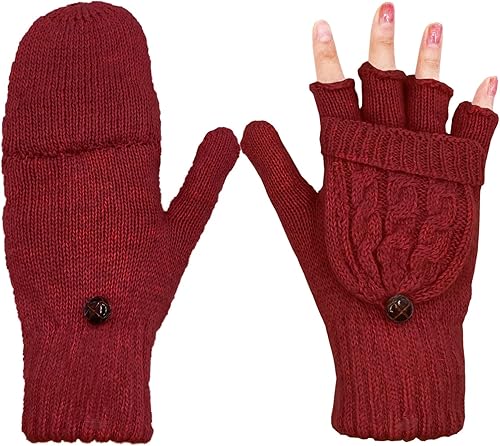 Miniatura 54 de Beurlike Guantes de invierno para mujer, de lana cálida, a prueba de viento, convertibles, sin dedos Negro