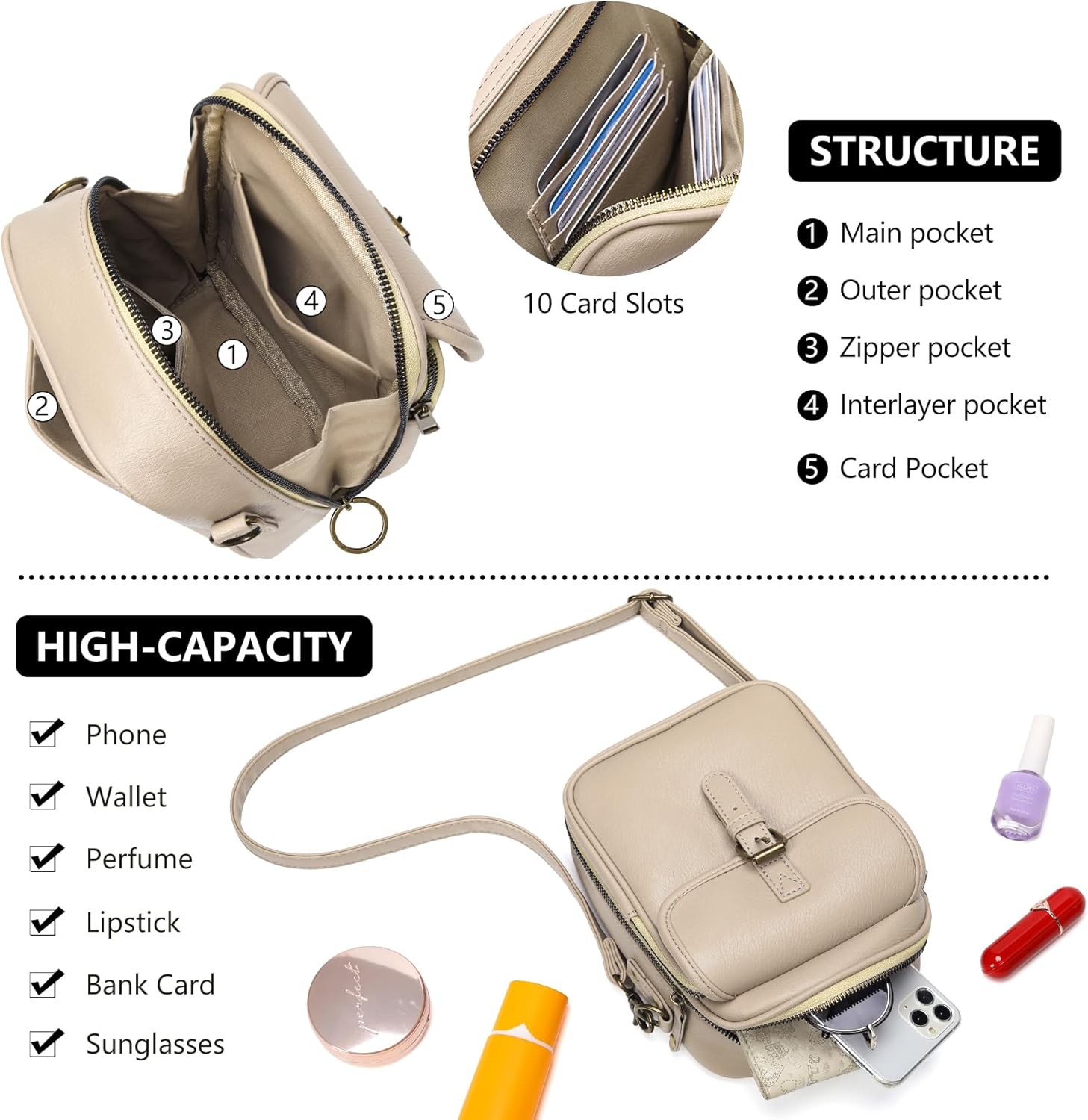 Small Crossbody Bags for Women Vegan Leather Messenger Purses, Vintage Wallet Anti Theft Shoulder Handbags with Card Slots - Image 5