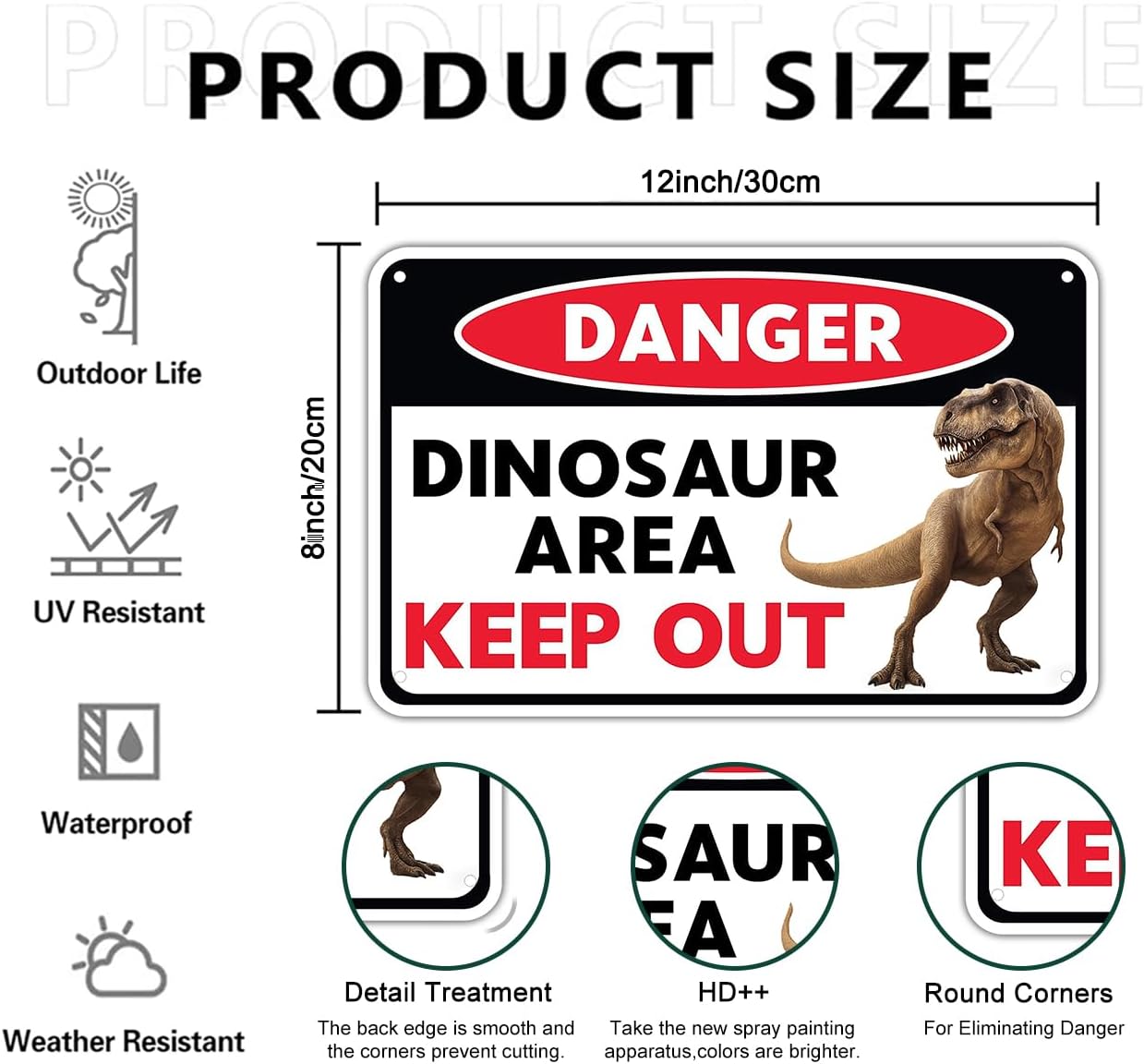 Funnysign Boys Dinosaur Gifts Vintage Dinosaur Sign Danger Dinosaur Area Tin Sign for Boys Room Dino Room Nursery Room Decor 8 x 12 inches (3822)