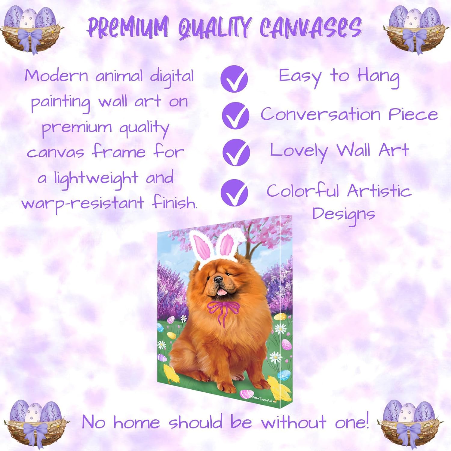 Doggie of the Day Easter with Chow Chow Dogs Canvas Wall Art - Premium Quality Ready to Hang Room Decor - Flat Rolled 11" x 14"