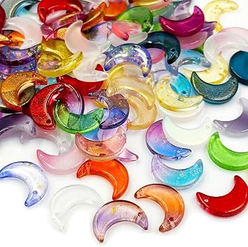 Moon Crescent Crystal Glass Beads, 120Pcs Moon Crescent Spacer Loose Glass Beads Charms Tiny Hanging Beads Pendants for Jewelry Making Craftings Bracelets Necklaces Earrings