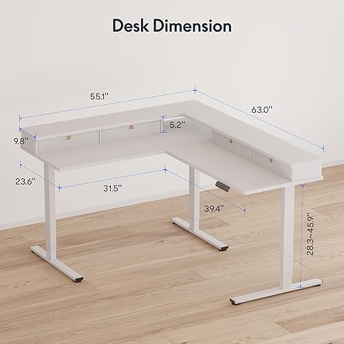Miniatura 67 de FLEXISPOT Escritorio de esquina profesional con motor dual en forma de L, escritorio eléctrico de pie, escritorio de pie con altura ajustable, mesa