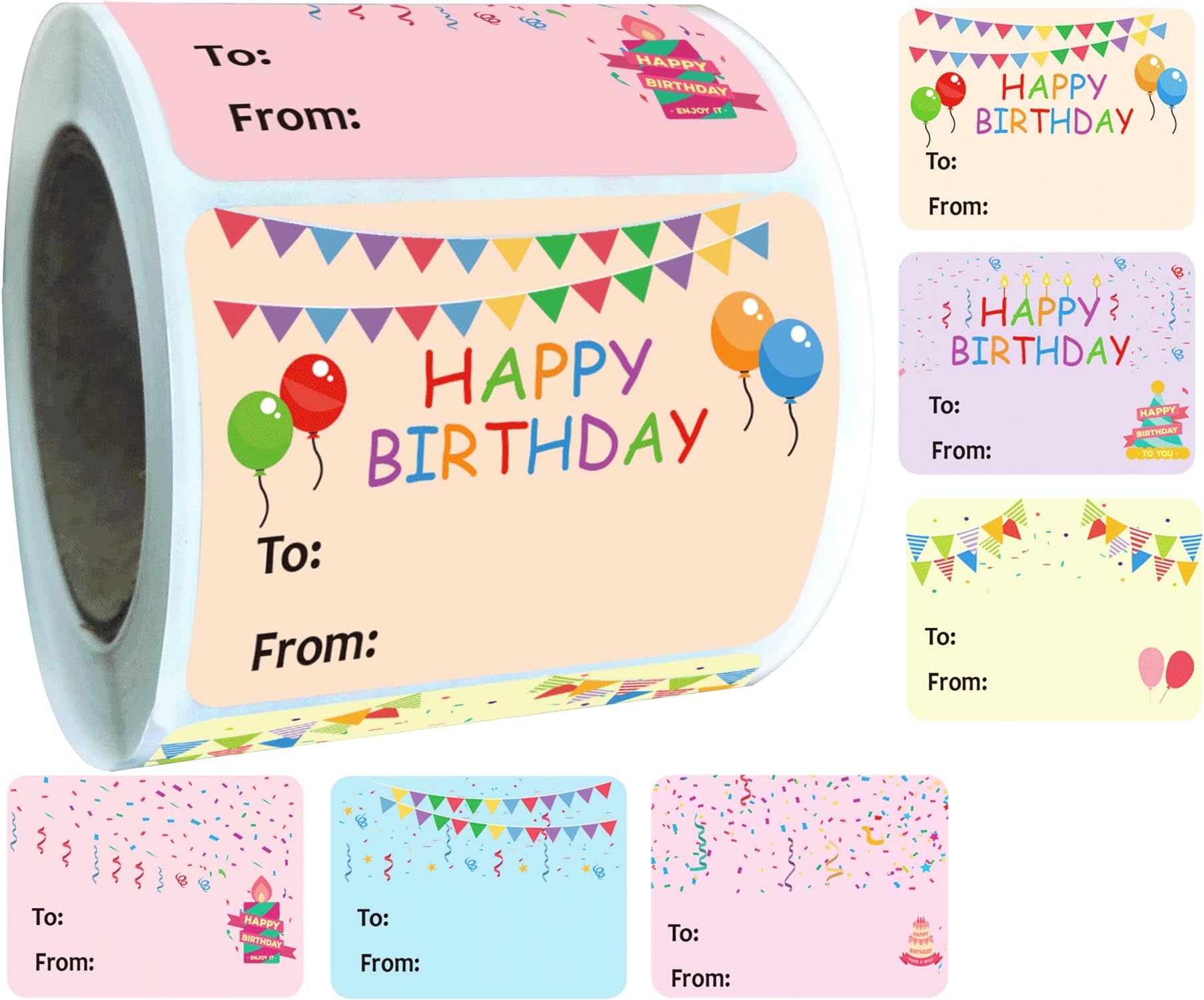 300 Pcs Happy Birthday Gift Tags Name Tags Stickers 1.5 x 2 Inch - Rectangle Happy Birthday to from Gift Labels for Birthdays Party Favors,Shower,Christmas Festival Holiday Presents 6 Designs