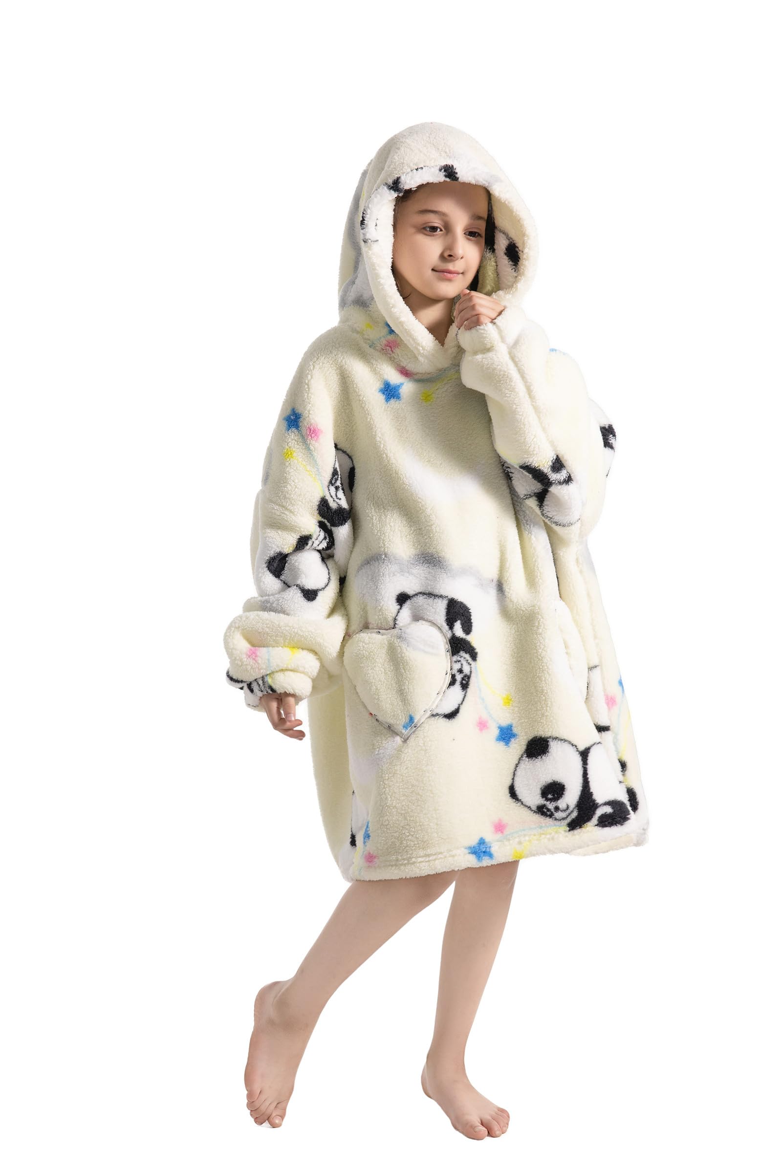 Bluza z kapturem, dla dziewcząt, bardzo duża bluza z kapturem, dla chłopców, z kapturem i kieszenią, koc polarowy z rękawami dla nastolatków