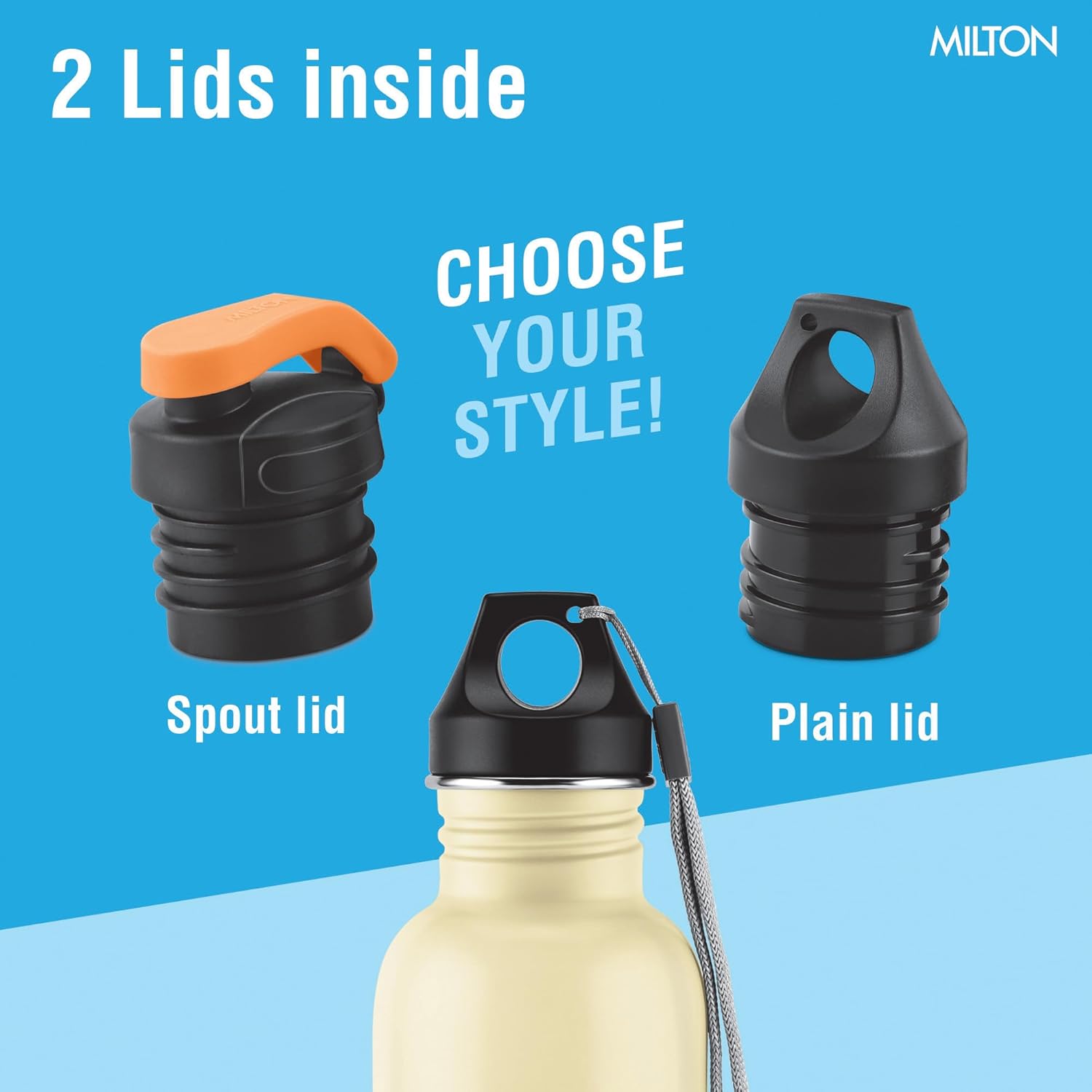 MILTON Marine 900 Stainless Steel Water Bottle, 2 Leakproof Lid, Single Walled, ISI Certified I For School, Office, Gym I 880 ml, Ivory