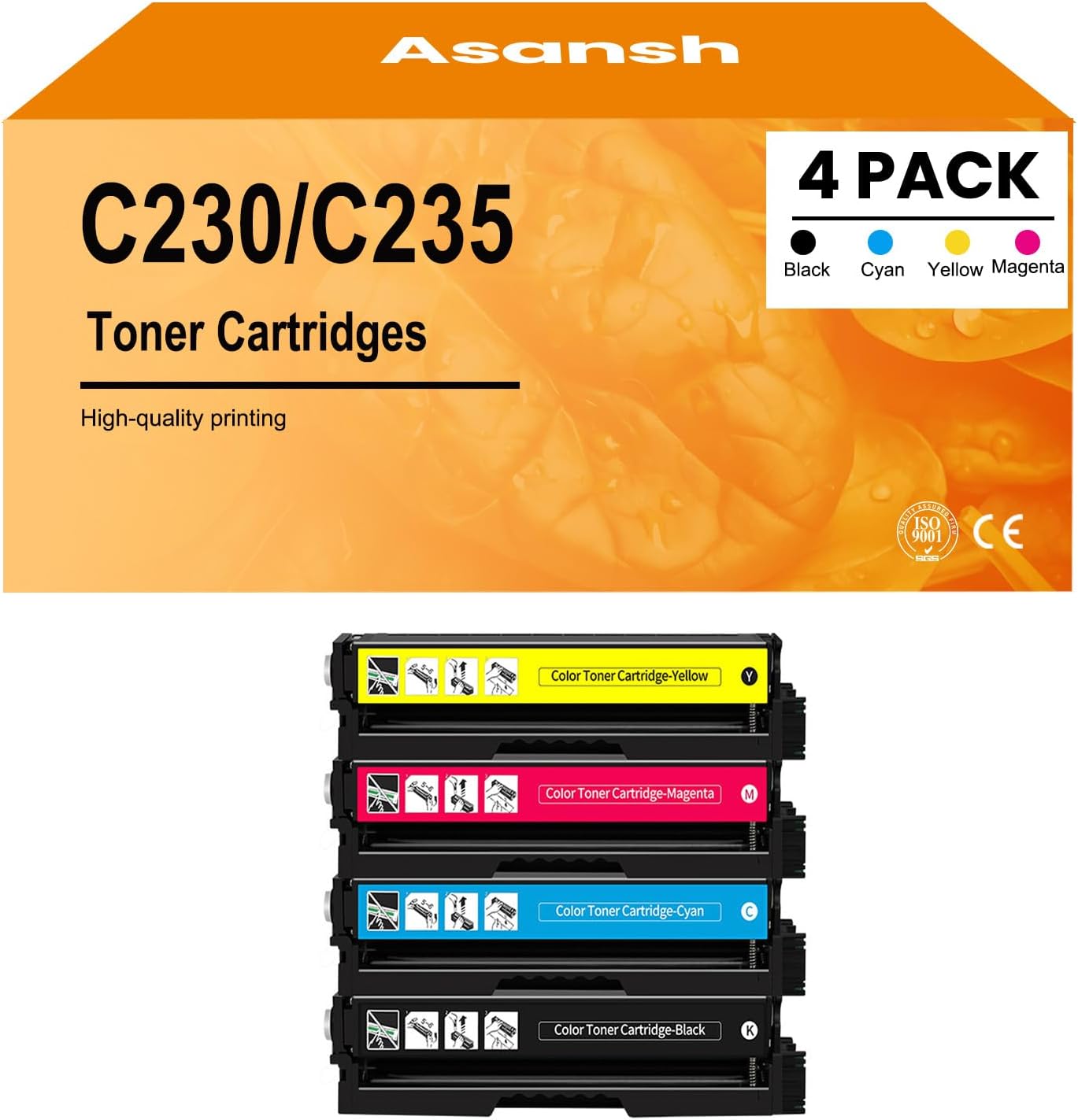 ASANSH Remanufactured 4PK C230 C235 High Capacity Toner