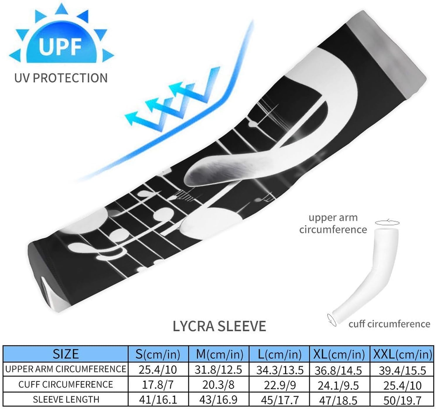 Cooling Arm Sleeves for Men Women Compression Arm Sleeve Black White Music Note UV Sun Protection Arm Sleeves
