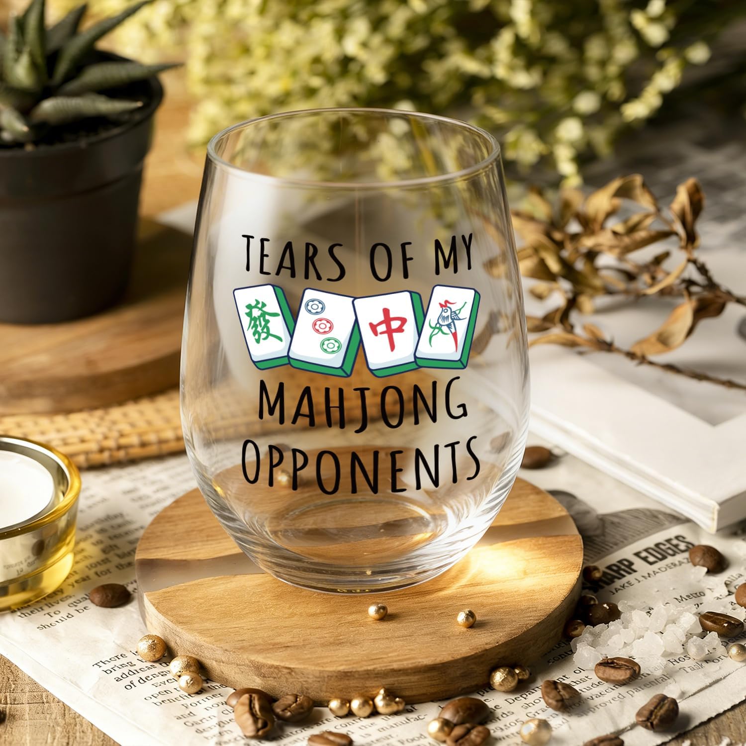 Funny Mahjong Gifts for Women,Mom,Friends,Wife, Tears Of My Mahjong Opponents Stemless Wine Glass,Mahjongs Players Accessories,Gag Gifts for Mahjongs Players Birthday Christmas
