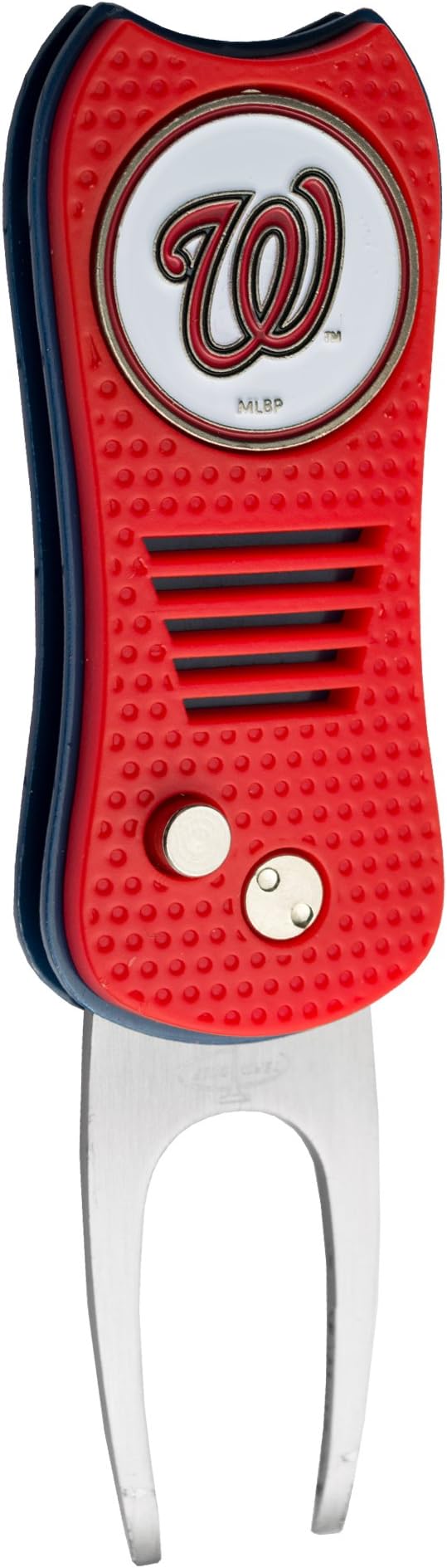 Team GolfMLB Switchblade Divot Tool with Double-Sided Magnetic Ball Marker, Features Patented Single Prong Design, Causes Less Damage to Greens, Switchblade Mechanism